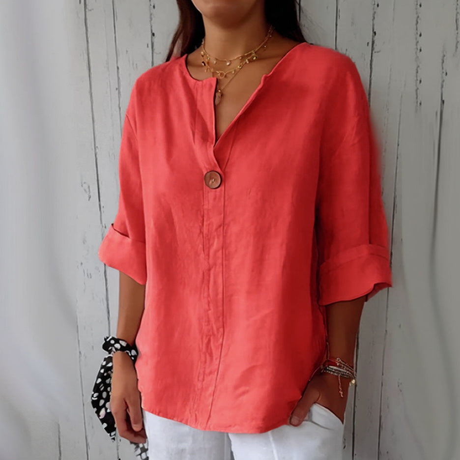 Elena - Blusa de lino con botón