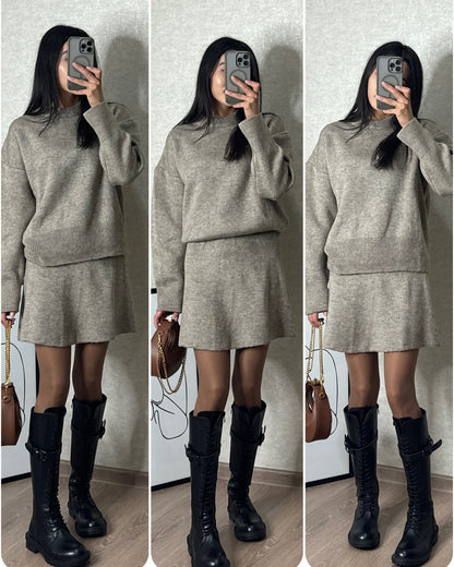 Sophia - Conjunto de suéter oversize y minifalda negra mujer