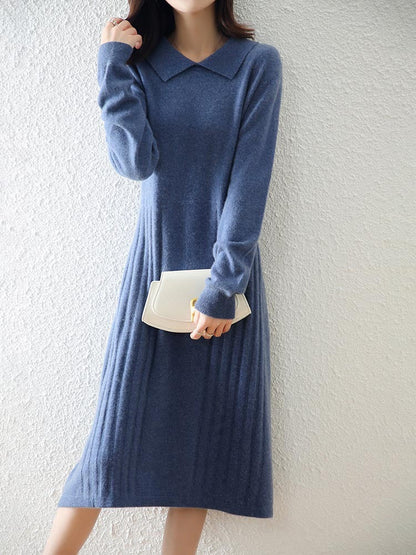 Claudia - Vestido de mujer tejido midi con cuello camisero