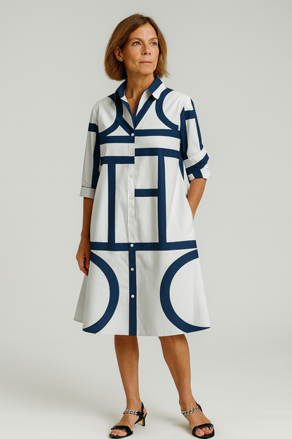 Clara - Vestido camisero femenino con estampado geométrico