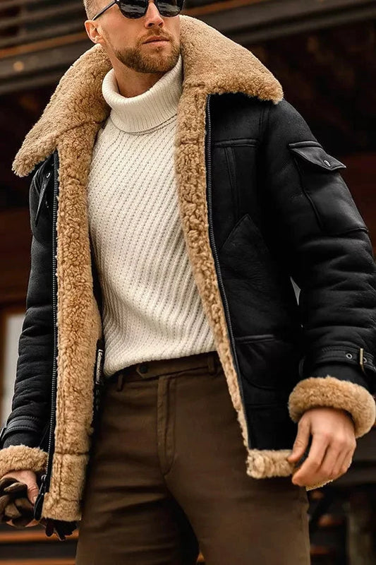 Mateo - Chaqueta hombre con forro de borrego y cuello aviador