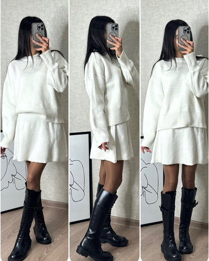 Sophia - Conjunto de suéter oversize y minifalda negra mujer