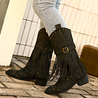 Solara – Botas cowboy con flecos y tachuelas