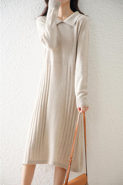 Claudia - Vestido de mujer tejido midi con cuello camisero