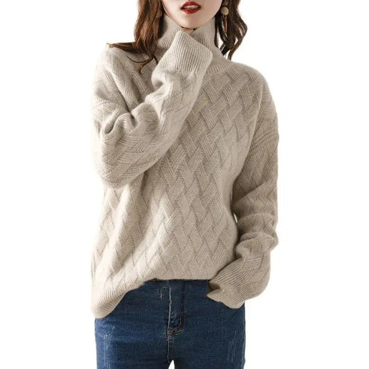 Teresa - Suéter cashmere de punto trenzado cuello alto mujer