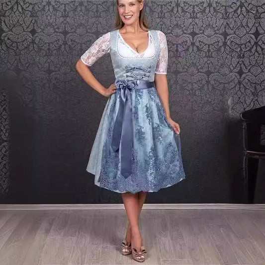 Helena – Vestido dirndl bordado con delantal satinado
