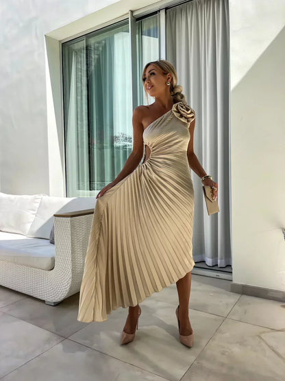 Valentina - Vestido de mujer asimétrico satinado con pliegues
