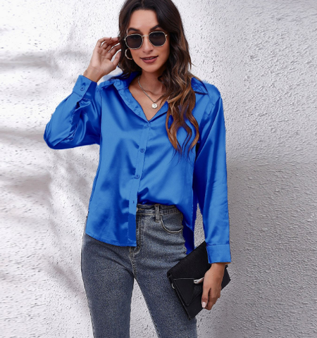 Eva – Blusa de lino con cierre de botones y mangas largas