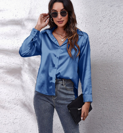 Eva – Blusa de lino con cierre de botones y mangas largas