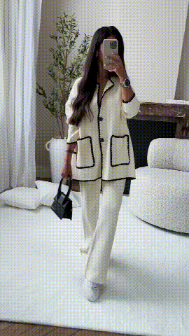 Valeria - Conjunto Mujer Dos Piezas Chaqueta con Detalles en Contraste