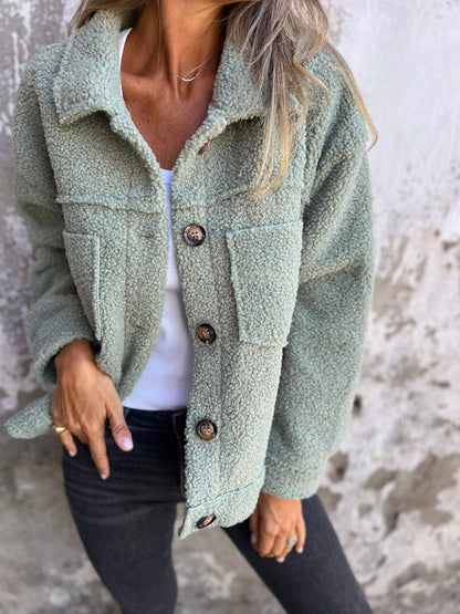 Irene - Chaqueta de mujer de borreguito con botones
