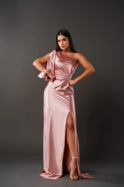 Renata - Vestido largo de mujer asimétrico con abertura lateral