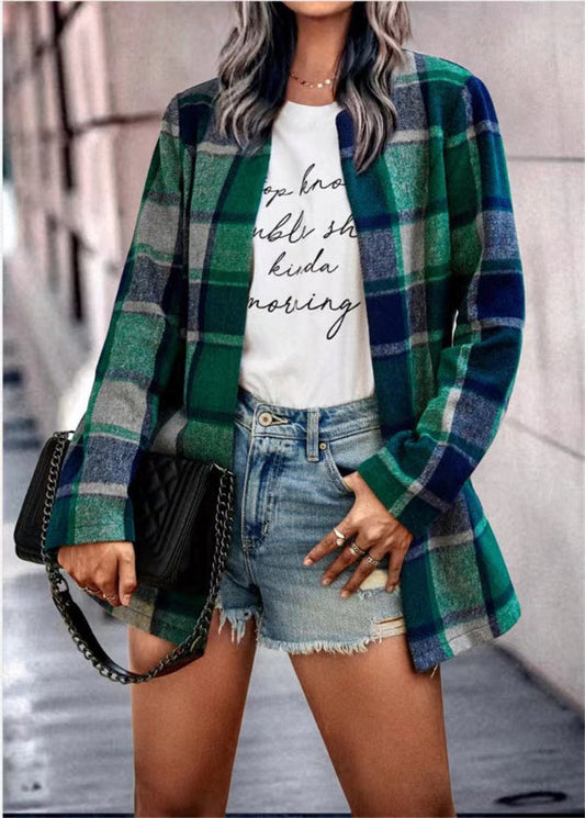 Lina - Chaqueta algodón de cuadros con bolsillos mujer