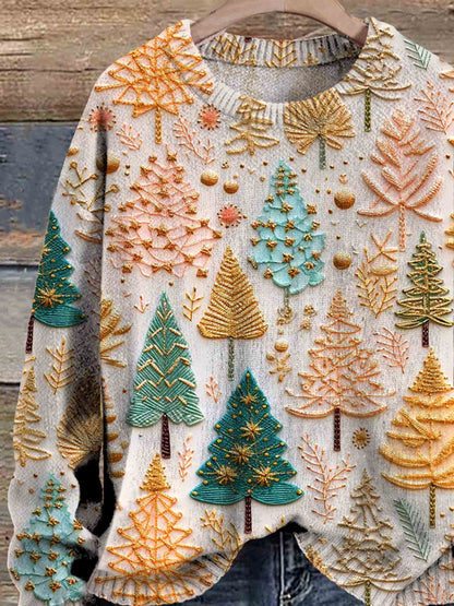 Navidad - Suéter de mujer con estampado de árboles navideños