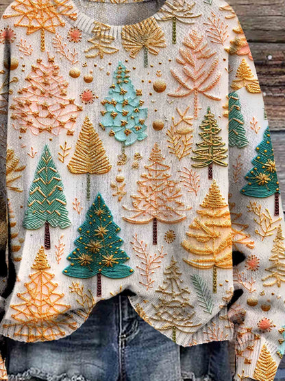 Navidad - Suéter de mujer con estampado de árboles navideños