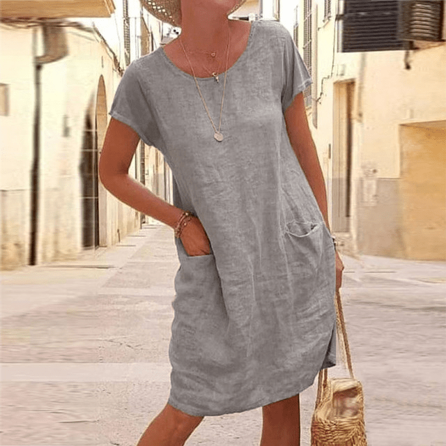 Mara – Vestido midi de lino de verano para mujer