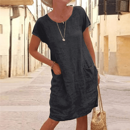 Mara – Vestido midi de lino de verano para mujer