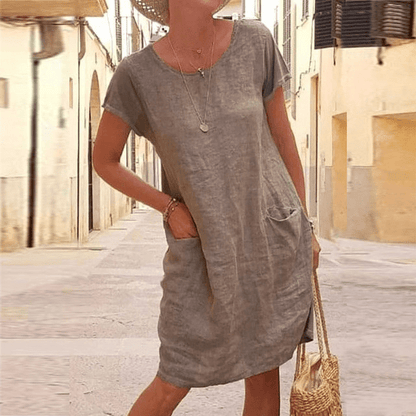 Mara – Vestido midi de lino de verano para mujer