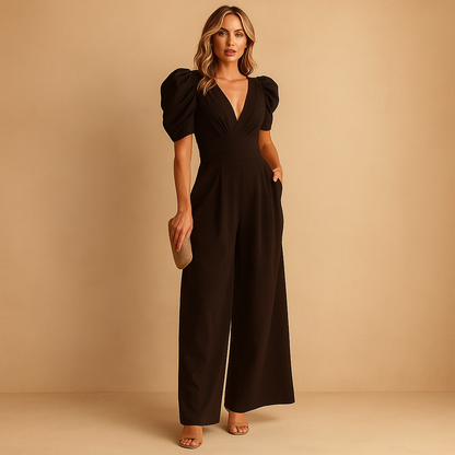 Camila - Mono elegante para mujer cuello en V manga abullonada