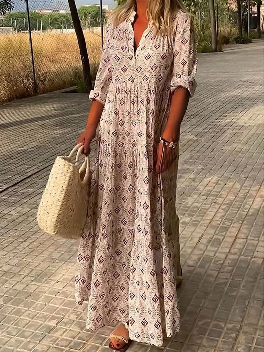 Amira – Vestido largo bohemio con estampado delicado