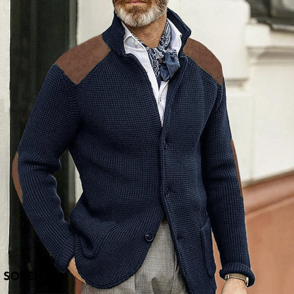 Javier – Cárdigan de Punto con Refuerzos en Hombros para Hombre