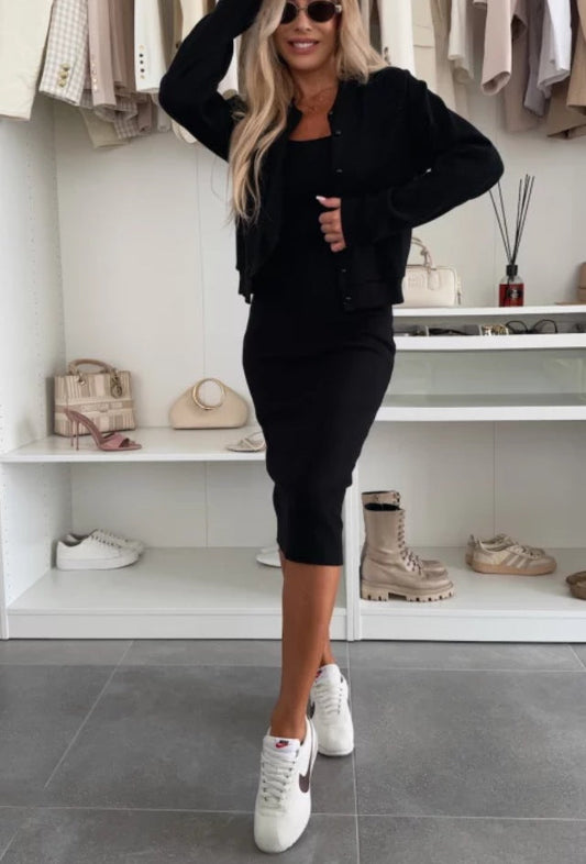 Valeria - Conjunto Algodón casual mujer vestido midi y chaqueta