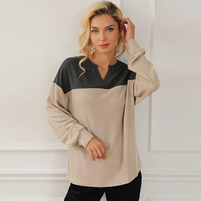 Elena – Jersey casual bicolor para mujer con cuello en V